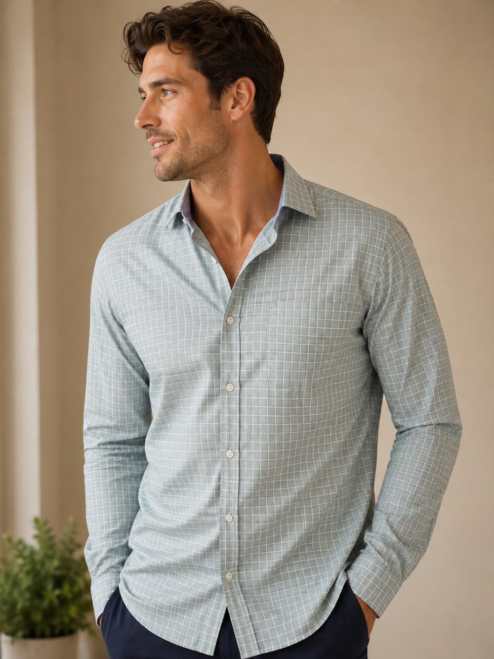 LR3811 Johnston & Murphy XC4 Extreme Comfort Button Shirt Large Blue Green Check